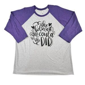 Bella + Canva Tee Shirt XL Purple Sleeve She Believed She Could Inspirational